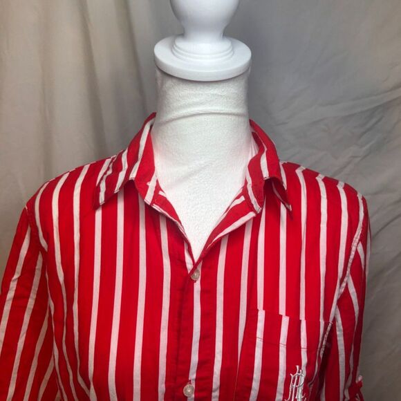 Lauren Ralph Lauren Red Pin Stripe Half Sleeve Button Down Shirt Womens Top NWOT - Picture 3 of 8